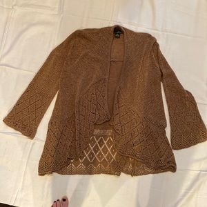 Sweater, open front tapered, Tan color, Size M